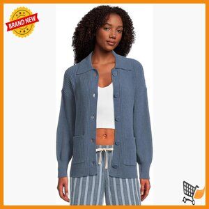 Lightweight Recycled Cardigan with Patch Pockets, Button Front, Collar